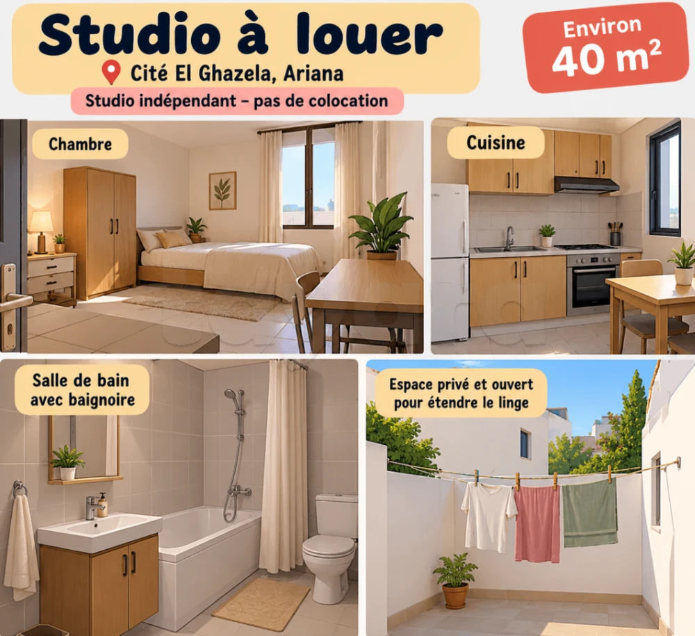 Studio à louer – Cité El Ghazela, Ariana, photo 1
